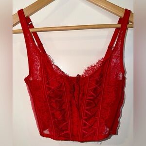 Victoria Secret Dream Angels Unlined Lace-Up Corset Top Red Size M - DD